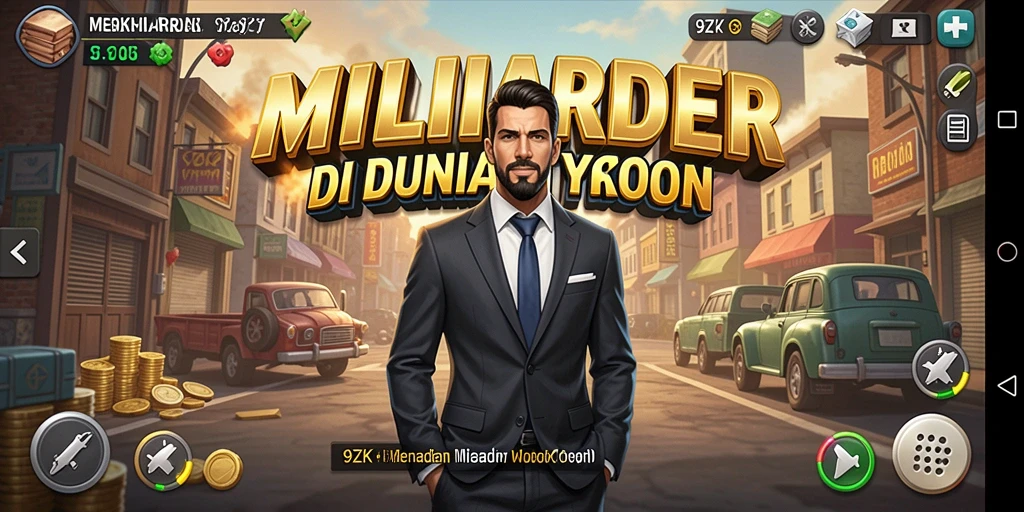 Tangkapan layar gameplay 9ZK yang menunjukkan dunia bisnis yang dinamis.