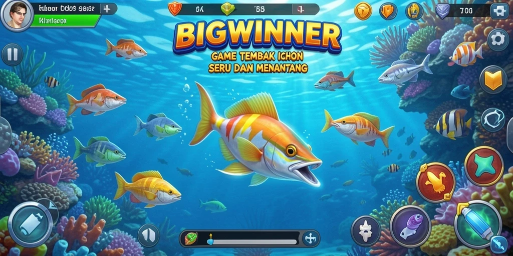 Screenshot menunjukkan gameplay seru dalam Tembak Ikan.