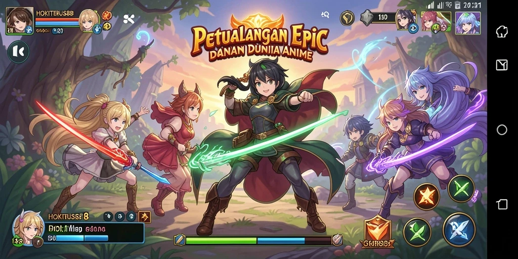 Tampilan gameplay HOKITERUS88 yang penuh aksi dalam dunia anime.