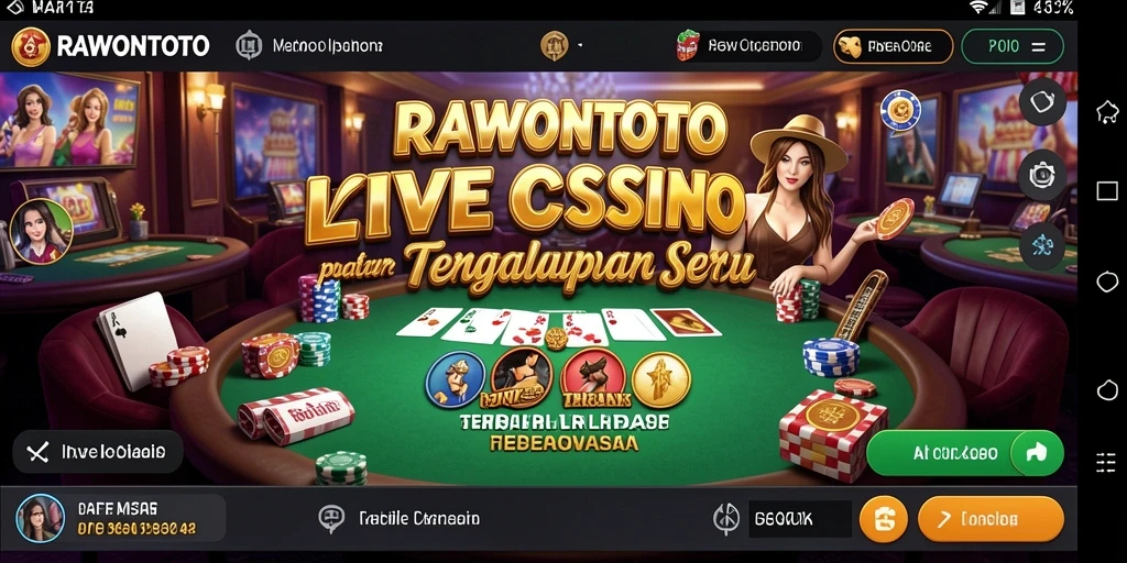 Screenshot utama RAWONTOTO menampilkan dealer langsung dan permainan kasino yang mendebarkan.