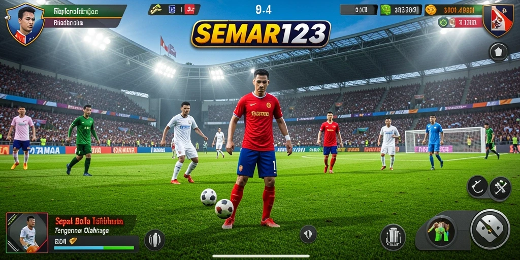 Tangkapan layar SEMAR123 menampilkan aksi permainan sepak bola yang intens.
